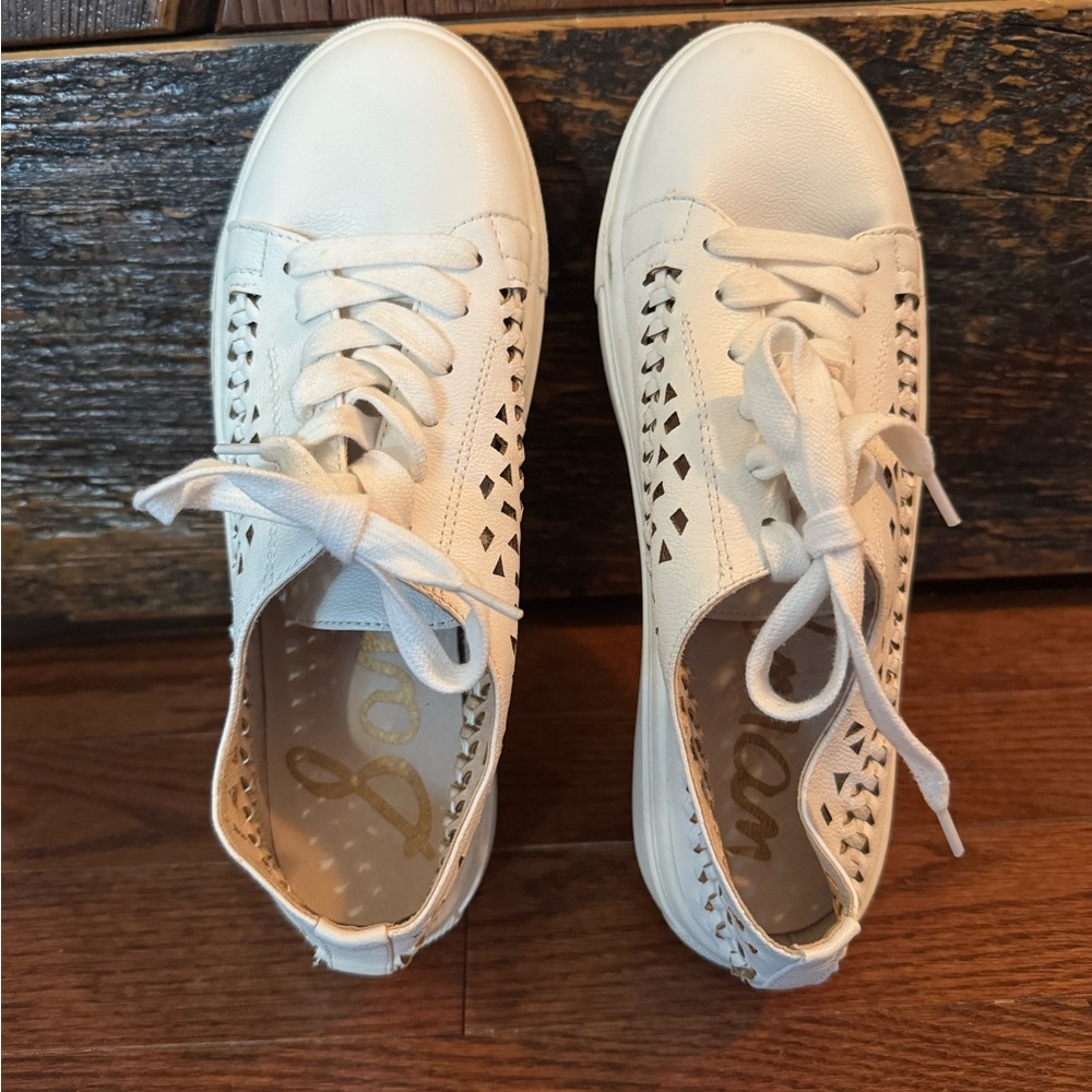 Sam Edelman White Low-Top Sneakers with Breathable Design